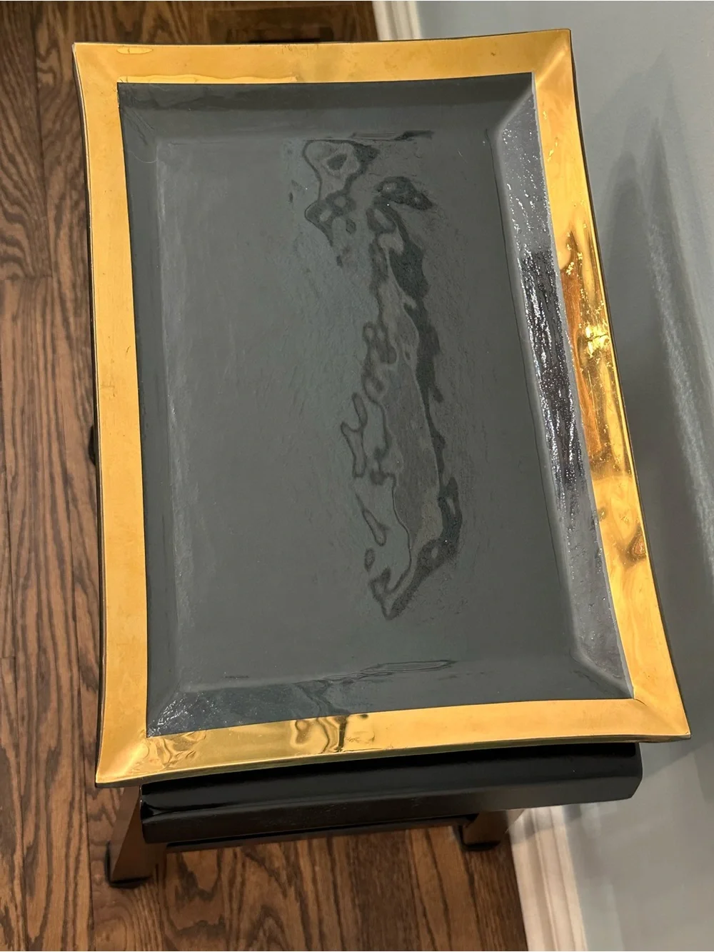 Annieglass Roman Antique Rectangular Glass Tray 24K Gold Rim⁠